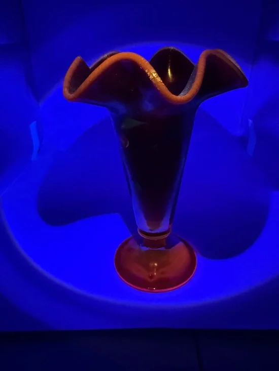 Fenton 109th Anniversary Iridescent Ruffled Hand-Painted Carnival Glass Vase - Picture 7 of 9